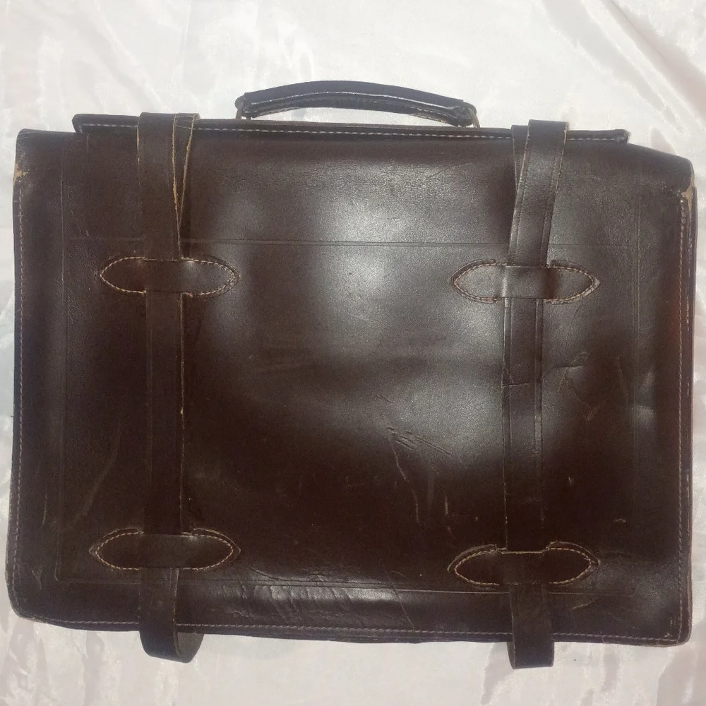 Vintage US Government Type VIII Leather Briefcase Navigation Document Bag Brass